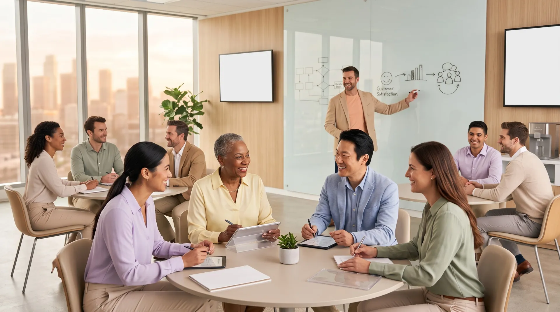 Curso de servicio al cliente para dueños de negocios Un grupo de dueños de negocios aprendiendo sobre servicios privados
